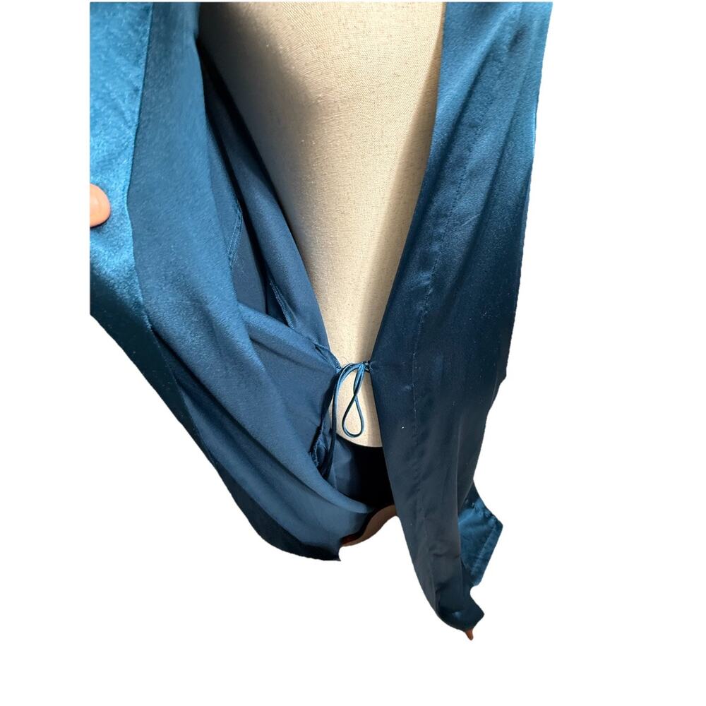Christian Dior Vintage‎ Women’s Robe Size Large Teal Blue Satin Long Belted - Picture 7 of 10